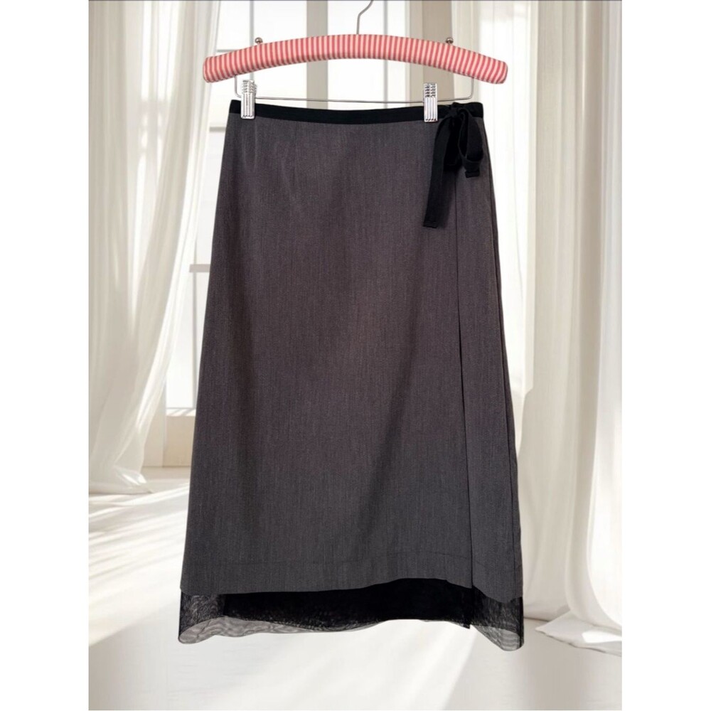 Arden B Gray Black Sheer Nylon Hem Wrap Skirt Size 0